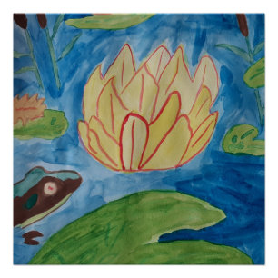 Poster glacé grenouille et Nénuphar