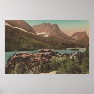 Poster Glacier, MT - Vue des chalets et du lac St. Marys