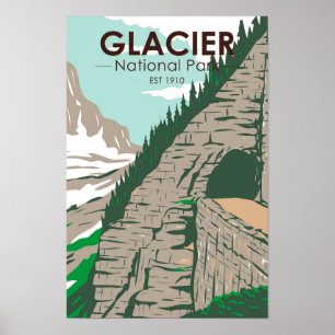Poster Glacier National Park Going to the Sun Road Rétro 