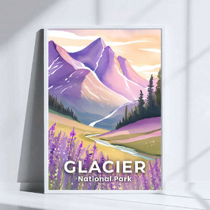Poster Glacier National Park Lavande de printemps Aquar