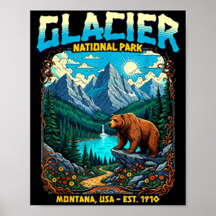 Poster Glacier National Park Montana États-Unis Rétro Vin