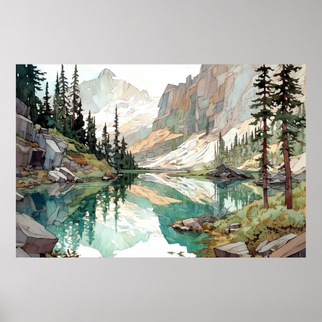 Poster Glacier National Park Watercolor (Devant)