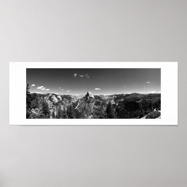 Poster Glacier Point Yosemite noir et blanc Panoramique (Devant)