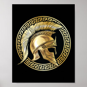 Poster Gladiateur doré casque spartiate Sparta Grec Worko