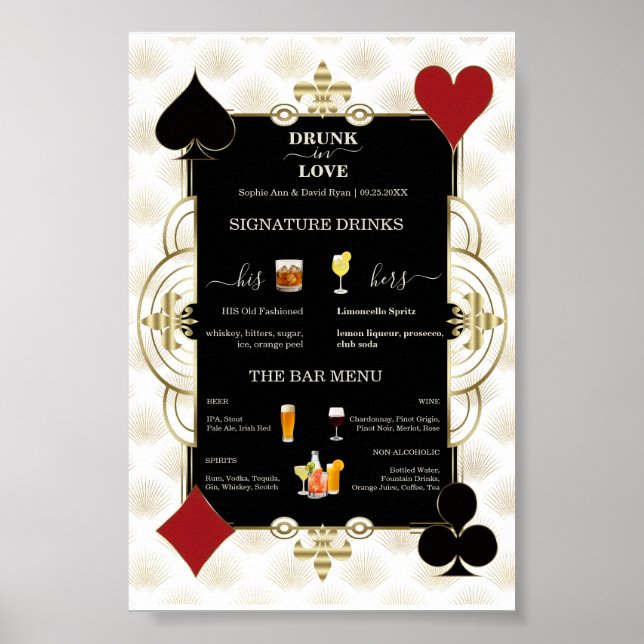 Poster Glam Casino Wedding Drunk In Love Wedding Bar Sign (Devant)