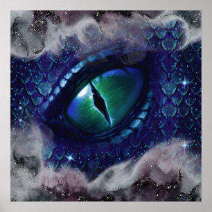 Poster Glam Enk Gothique Bleu Dragon Médiéval