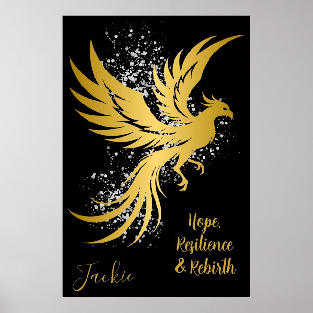 Poster Glam Gold Phoenix Silver Parties scintillant Monog (Devant)