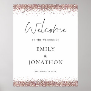 Poster Glam Rose Gold Parties scintillant Bienvenue au Ma