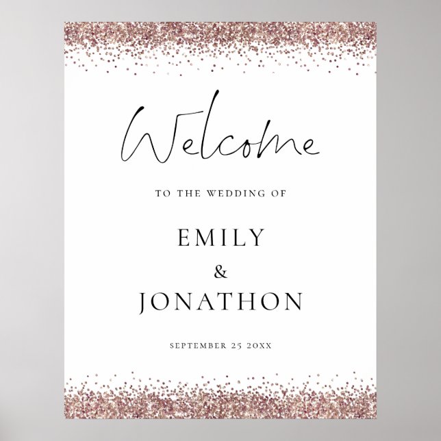Poster Glam Rose Gold Parties scintillant Bienvenue au Ma (Devant)