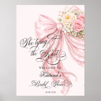 Poster Glam Satin Bow & Rose Bridal Shower Welcome