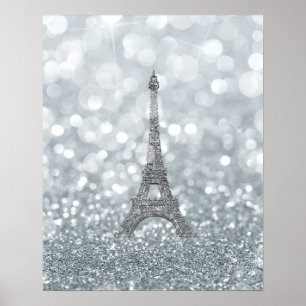 Poster Glam Tour Eiffel Parties scintillant Argent
