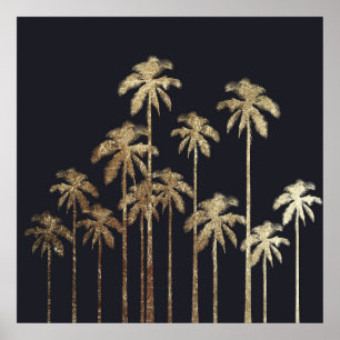 Poster Glamorous Gold Tropical Palm Trees on Black