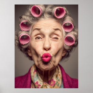 Poster Glamour ludique avec bigoudis roses