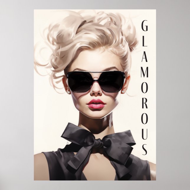 Poster Glamour Modèle mode noir Bow (Devant)
