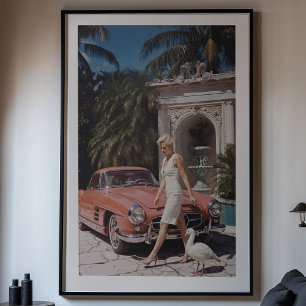 Poster Glamour vintage : Femme chic et voiture classique