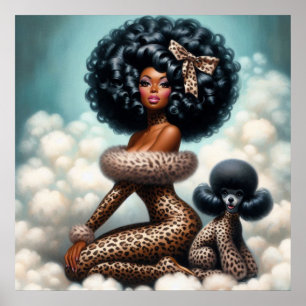 Poster Glamour Vintage Whimsical : Afro Pin-Up Leopard