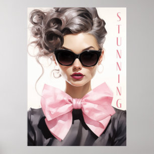 Poster Glamourous Fashion Model Black Bow