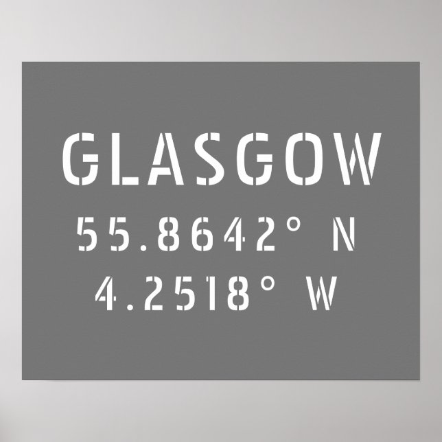 Poster Glasgow Écosse Latitude & Longitude (Devant)