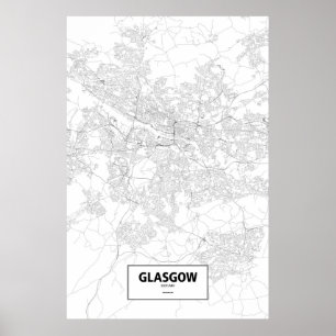 Poster Glasgow, Écosse (noir sur blanc)