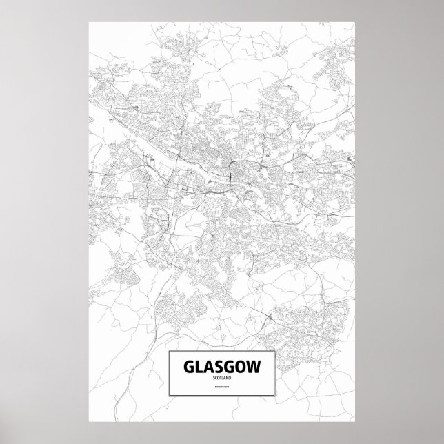 Poster Glasgow, Écosse (noir sur blanc) (Devant)