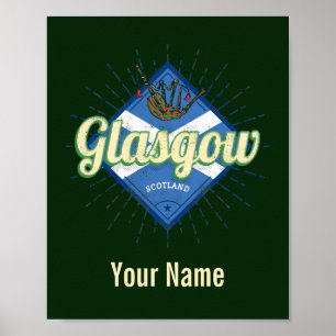 Poster Glasgow UK City Scotland Retro Bagpipes Vintage