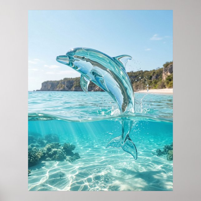 Poster Glass Dolphin Azure Leap (Devant)