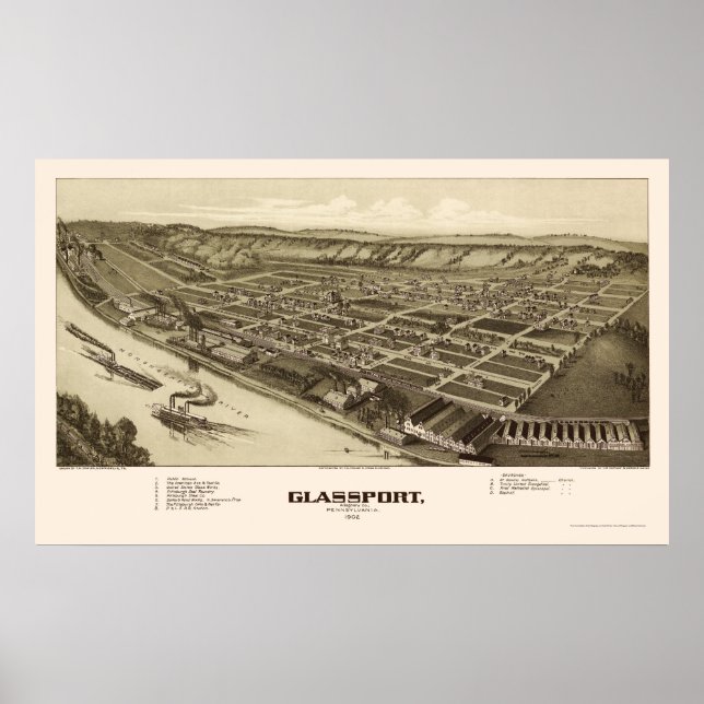 Poster Glassport, PA Carte panoramique - 1902 (Devant)
