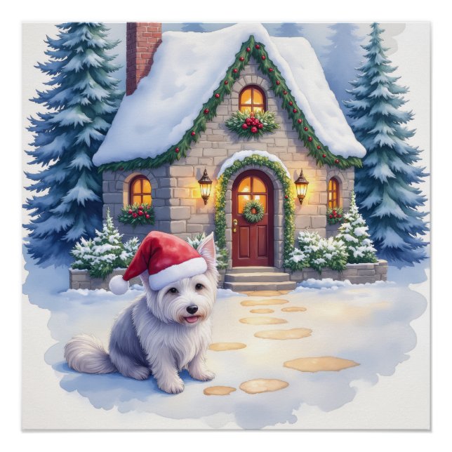 Poster Glen of Imaal Terrier Snowy Cottage Santa Hat (Devant)