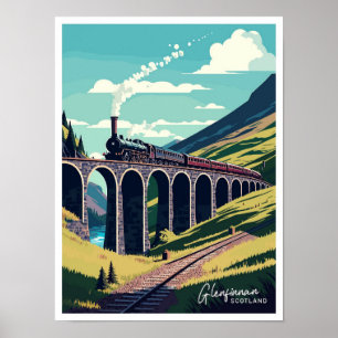 Poster Glenfinnan Scotland Travel illustration Vintage