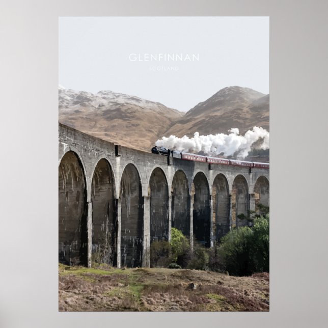 Poster Glenfinnan Viaduc, Écosse Illustration de voyage (Devant)