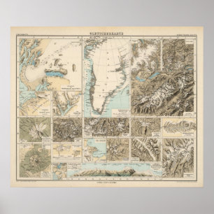 Poster Gletscherkarte - Carte de l'Atlas glaciaire