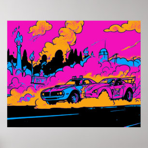 Poster Glisser-Racing Burn-Out - Glisser-racing Cars