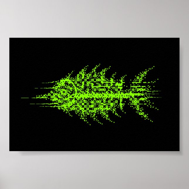Poster Glitch Pixel Code Fish Wall Art (Devant)