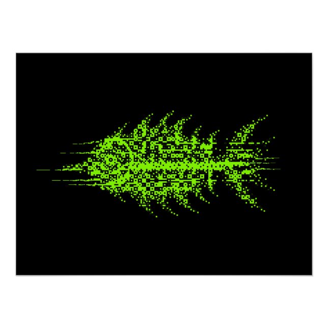 Poster Glitch Pixel Code Fish Wall Art (Devant)