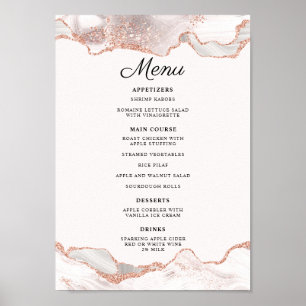 Poster Glitterie Rose Or Blanc Agate 2 Bordure Menu A4