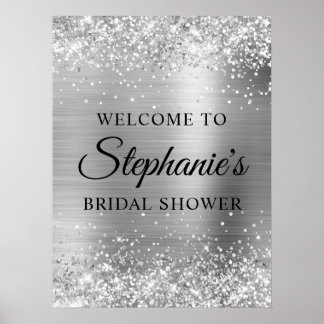 Poster Glittery Silver Faux Foil Bridal Shower Welcome