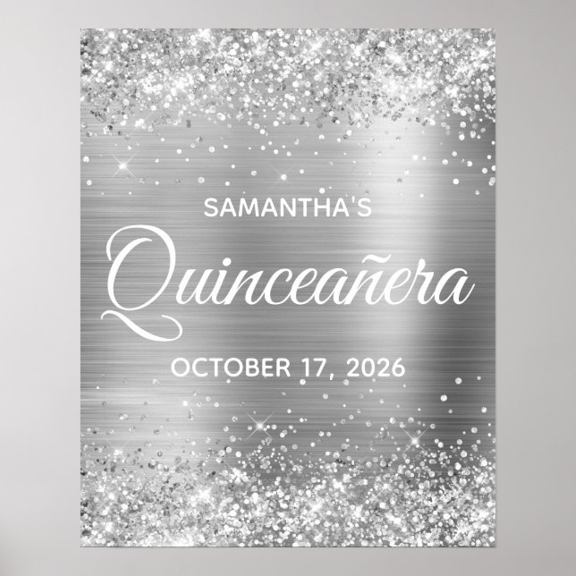Poster Glittor Silver Foil Quinceañera Bienvenue (Devant)