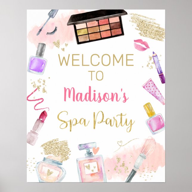 Poster Glitz & Glam Pink Gold Spa Anniversaire Bienvenue (Devant)