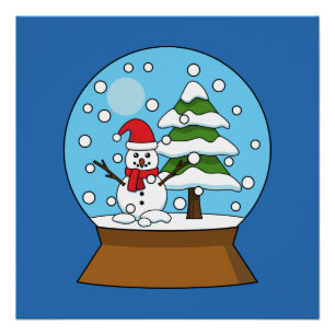 Poster Globe de neige avec Snowman et Pine Tree
