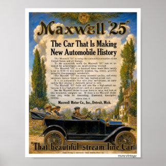 Poster glorieuse PUBLICITÉ EN COULEURS AUTO MAXWELL c1925