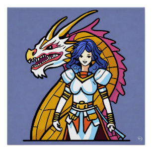 Poster Glossy Chevalier Et Dragon