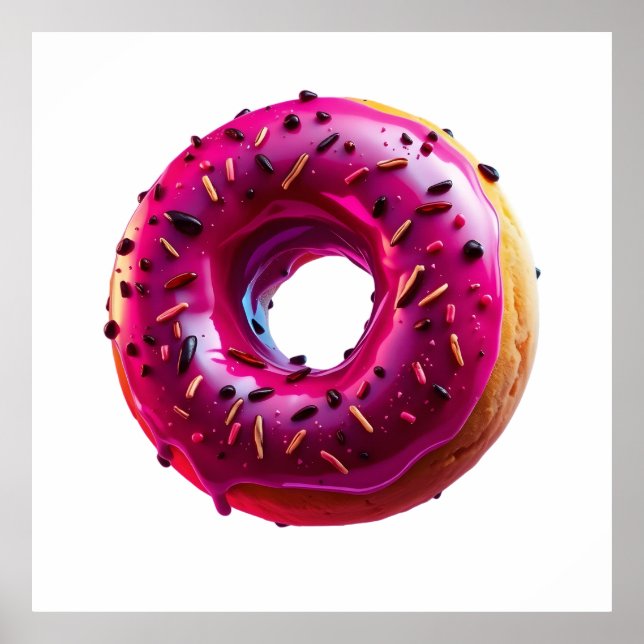 Poster Glossy Pink Donut with Dark Sprinkles (Devant)
