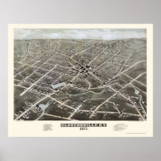 Poster Gloversville, NY Carte panoramique - 1875 (Devant)