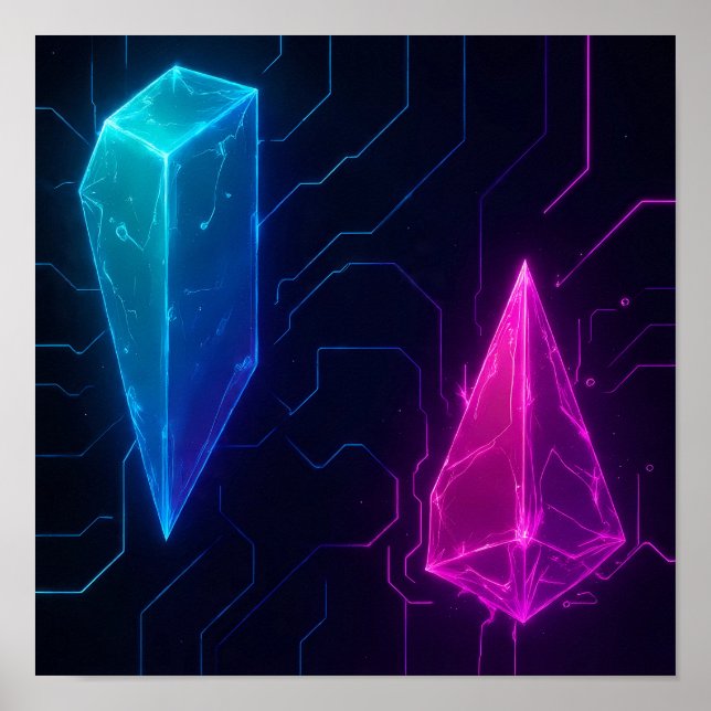 Poster Glowing Cyberpunk Geometric Circuit Pattern (Devant)