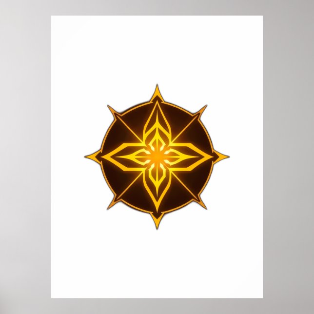 Poster Glowing Golden Compass Rose on Dark Circle (Devant)