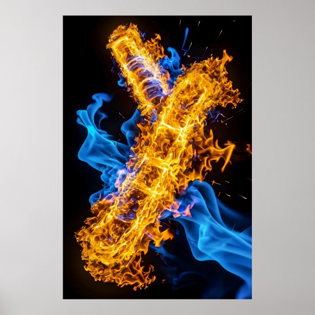 Poster Glowing Magic Fire Ice Elemental Energy Clash (Devant)