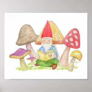 Poster Gnome avec la copie d'art de livre de champignon