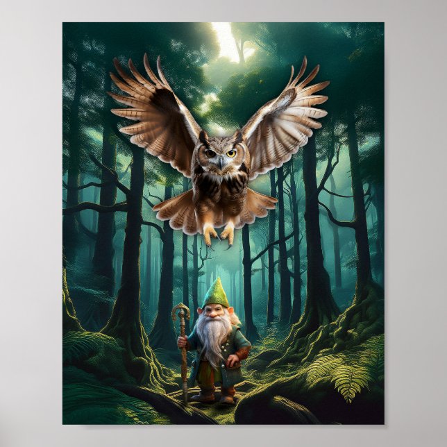 Poster Gnome De Forêt Avec Son Gardien De Chouette De La  (Devant)