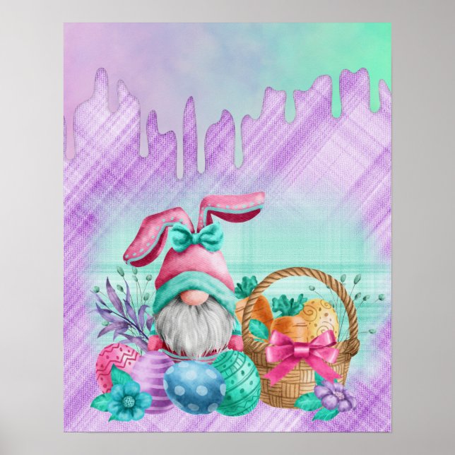 Poster Gnome De Lapin De Pâques Avec Oeufs De Panier (Devant)