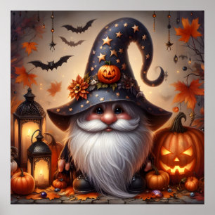 Poster Gnome d'Halloween mignonne avec Jack-O-Lanterns